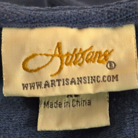 Artisan Women's XL Blue Pullover Drawstring Hoodie Floral Embroidery - Picture 8 of 11